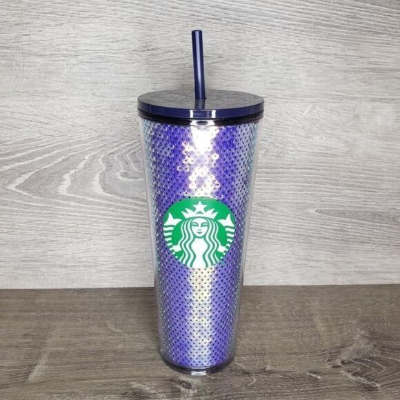 Starbucks NWT 20 Oz Purple Iridescent Sequin Tumbler With Straw Limited Edition - Picture 1 of 7